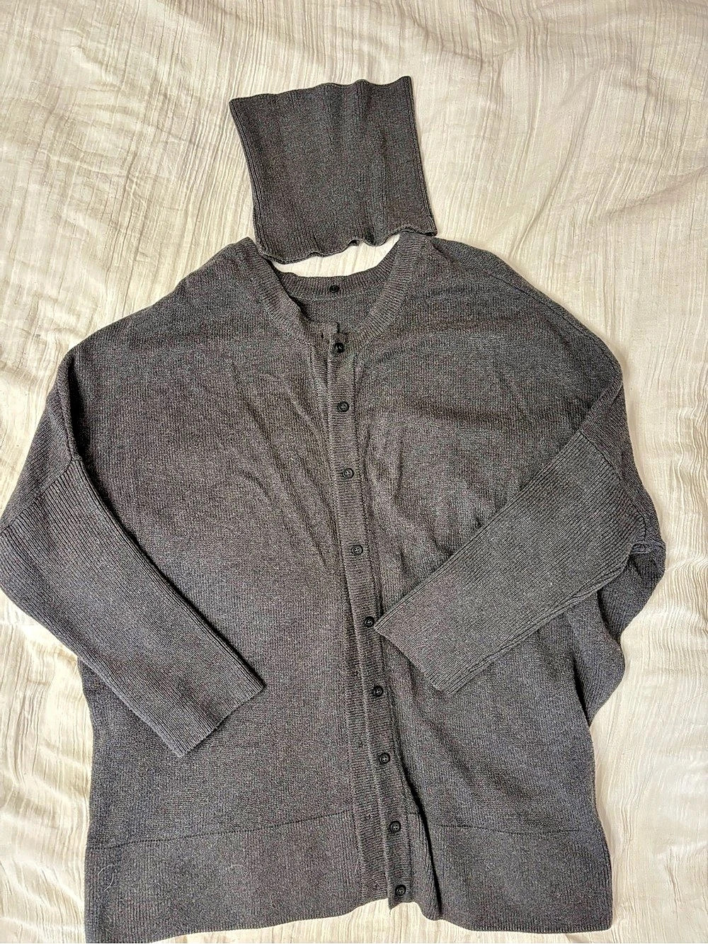 Vetta The Oversized Sweater Ribbed Cardigan Gray Large